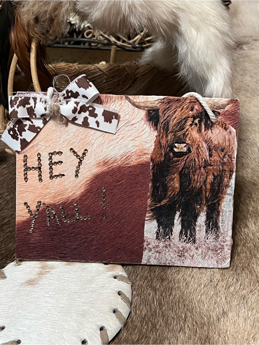 Rustic Brown Highland Cow Wall Sign by